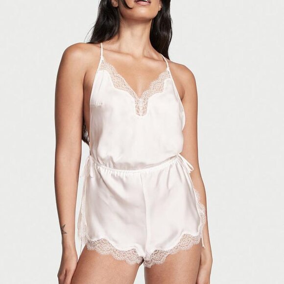 NWT - Victoria's Secret Satin Side-Tie Romper, Coconut White - Size XL - Picture 1 of 12